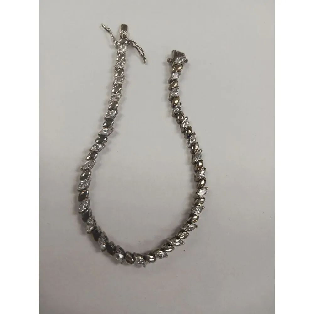 Vintage Dainty Avon Marquise Prong Set CZ Crystal and Silver Tennis Bracelet - 8